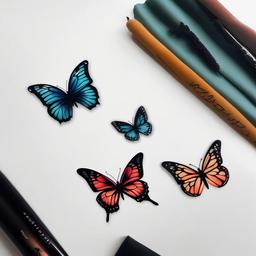 butterfly family tattoo  simple color tattoo,white background,minimal