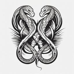 2 Headed Snake Tattoo - Tattoo featuring a snake with two heads.  simple vector tattoo,minimalist,white background