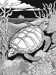 Turtle Coloring Pages - Turtle exploring a coral reef  simple coloring pages