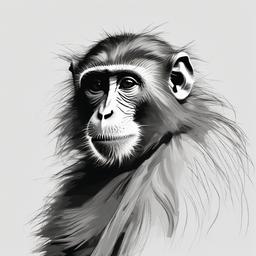 drawing of a macaque monkey  minimal rough sketch scribbles,doodles,black and white