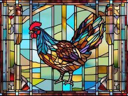 Stained Glass Chicken - Hen with colorful feathers  