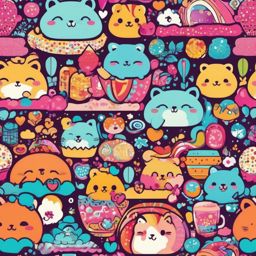 Cute Kawaii Wallpaper - Colorful Kawaii Characters Collage  intricate patterns, splash art, wallpaper art