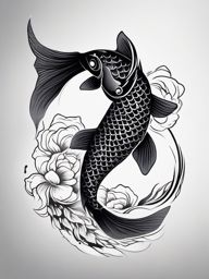 Black Koi Fish Tattoo,a striking black koi fish tattoo, symbolizing determination and perseverance. , color tattoo design, white clean background