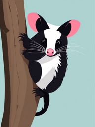 Common Opossum Clip Art - Common opossum hanging by its tail,  color vector clipart, minimal style