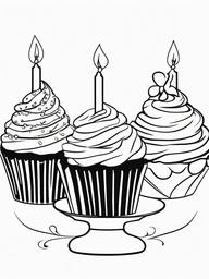 Birthday Candles on a Cupcake Coloring Pages - Candles Lit on a Cupcake Treat  minimal black outline printable sheet, coloring page