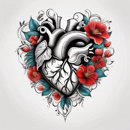 Tattoo flower heart, Floral heart, symbol of love combined with the elegance of nature. , tattoo color art, clean white background