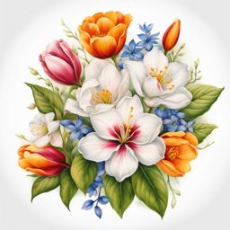 May birth flower tattoo, Tattoos representing the birth flower for the month of May.  vivid colors, white background, tattoo design