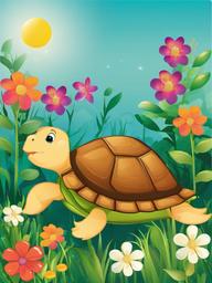 Turtle clipart - turtle in a garden with flowers  