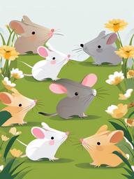 Mice clipart - group of mice playing in a field  color,minimalist,vector clipart