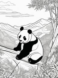 Panda Coloring Pages - Panda looking out over a scenic valley  simple coloring pages