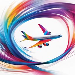 Abstract airplane with colorful trails, representing the dynamic and vibrant nature of flight. Colored tattoo designs, minimalist, white background.  color tattoo minimalist white background