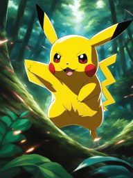 pikachu unleashes a dazzling thunderbolt attack in a lush pokémon forest. 