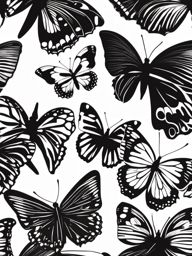 Black White Butterfly Clipart,Illustrating a monochrome butterfly-themed mural with black white butterfly clipart  simple, 2d flat