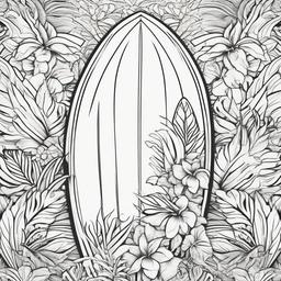 Surfboard with tropical designs and ocean waves  simple coloring pages