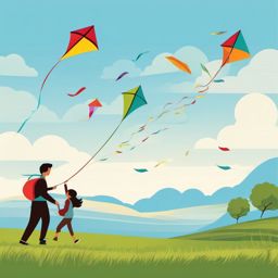 Kite Flying clipart - Flying kites on a windy day, ,vector color clipart,minimal