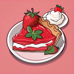 Strawberry Pie with Whipped Cream Clipart - A slice of strawberry pie with a dollop of whipped cream.  color vector clipart, minimal style