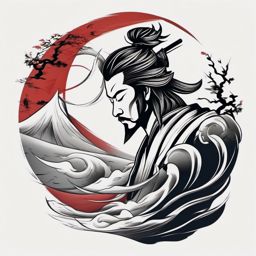 Samurai tattoo merging with the wind, symbolizing adaptability.  color tattoo,minimalist,white background