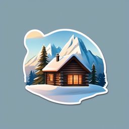 Mountain Cabin in Winter Emoji Sticker - Cozy retreat amidst snowy landscapes, , sticker vector art, minimalist design