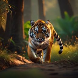 Cute Tiger Prowling in the Indian Wilderness 8k, cinematic, vivid colors