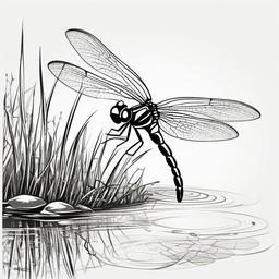 Bug clipart - Dragonfly hovering over a pond.  vector style illustration, white background