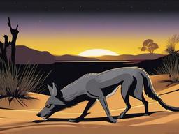 Jackal Cartoon - Cartoon of jackal prowling at twilight  