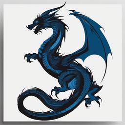 Black and Blue Dragon Tattoo - Tattoo featuring a dragon in a black and blue color palette.  simple color tattoo,minimalist,white background