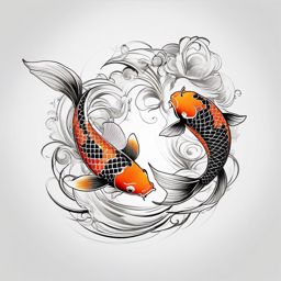 2 Koi Fish Tattoo,a tattoo showcasing two graceful koi fish, representing partnership, unity, and determination. , tattoo design, white clean background