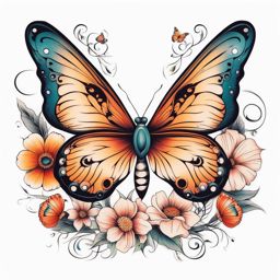 Butterfly flower tattoo,Combining butterflies and floral elements in tattoos. , color tattoo design, white background