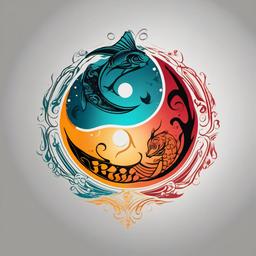 pisces yin yang tattoo  simple vector color tattoo