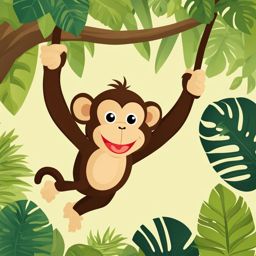 monkey clipart - a playful and swinging monkey in the jungle. 
