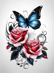 Tattoo rose butterfly, Creative tattoos combining roses with the delicate grace of butterflies. , color tattoo design, clean white background