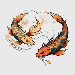Dragon Koi Fish Tattoo - Tattoos featuring both dragons and koi fish, symbolizing strength and perseverance.  simple color tattoo,minimalist,white background