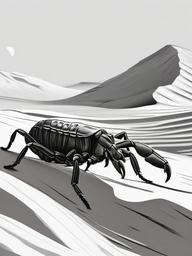 drawing of a scorpion in the desert  minimal rough sketch scribbles,doodles,black and white