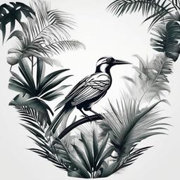 Bird Paradise Tattoo - Exotic bird in jungle setting  minimalist tattoo design, white background