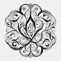 Abstract Black Clover swirls tattoo. Whimsical magic dance.  minimal color tattoo design