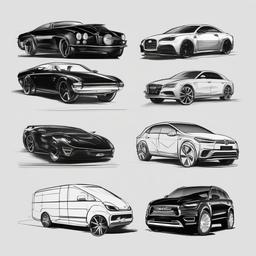 sketch of vehicles  minimal rough sketch scribbles,doodles,black and white