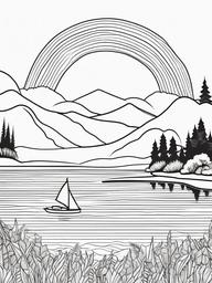 Rainbow Coloring Page - Rainbow draped across a serene lake.  easy,simple,minimal,coloring pages,black and white outline