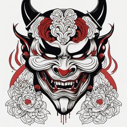 Traditional Japanese Hannya Mask Tattoo - A traditional tattoo featuring the expressive and iconic Hannya mask.  simple color tattoo,white background,minimal