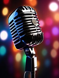 Classic Microphone - A classic microphone with a metal stand and grille hyperrealistic, intricately detailed, color depth,splash art, concept art, mid shot, sharp focus, dramatic, 2/3 face angle, side light, colorful background