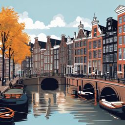 Amsterdam clipart - Rijksmuseum and Amsterdam canals, ,color clipart vector style