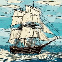 Sailing ship at sea  , vector illustration, clipart