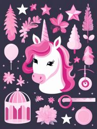 Pink Unicorn Clipart - Embrace the feminine and charming vibes with this delightful collection of pink unicorn clipart.  vector art, clipart, minimal