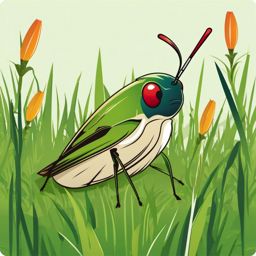 Cricket Clip Art - A chirping cricket in the grass,  color vector clipart, minimal style