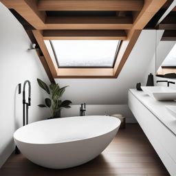 modern loft bathroom with a freestanding tub and minimalist fixtures. 