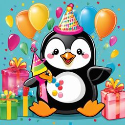 Birthday penguin - Join the celebration with birthday penguins bringing joy and festivities.  color vector clipart