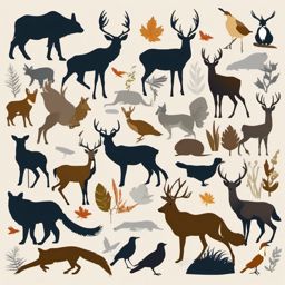 Trailside Wildlife clipart - Wildlife encounters along the trail, ,vector color clipart,minimal