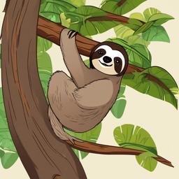 Sloth cartoon - Sloth hanging lazily from a branch  