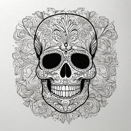 drawing of sugar skull  minimal rough sketch scribbles,doodles,black and white