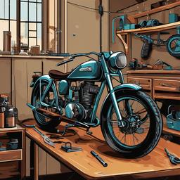 Bike clipart - bike being repaired in a workshop  