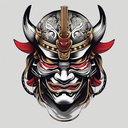 tattoo design samurai mask  simple color tattoo,white background,minimal